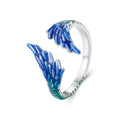 Wholesale 925 Sterling Silver Blue Enamel Feather Opening Ring Guardian Wing Adjustable Ring for Women Fine Jewelry BSR442