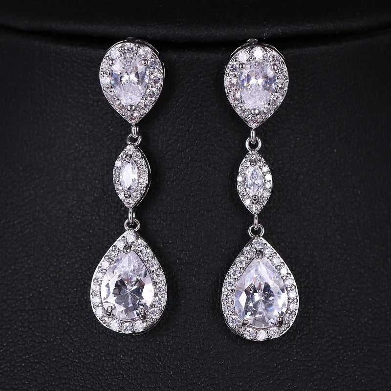 SLBRIDAL Trendy Bijoux Anti-allergic Girl Fashion Cubic Zircon Earring WaterDrop CZ Earring Women Dangle Bridal Wedding Earring MegaBDM