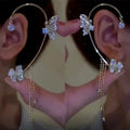 2023 Sequin Crystal Zircon Butterfly Cuff Earrings Long Chain Tassels Earrings Without Ear Holes for Girl