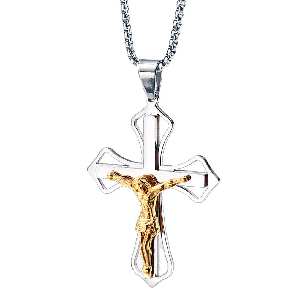 Cross Pendant Necklace Trendy Women Gold Silver Jesus Cross Necklace Male Prayer Necklace Religious Jewelry