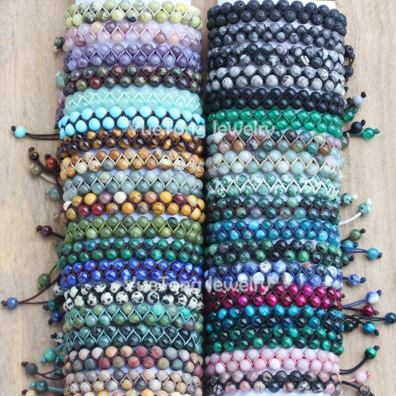 YueTong 6mm Natural Stone Beads Double Layers Braided Bracelets Macrame Gemstone Beads Wrap Bracelet Handmade Jewelry Wholesale