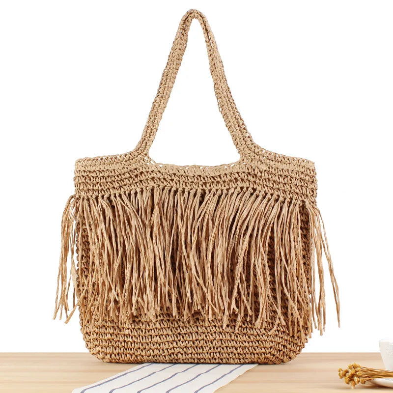 Fringe Women Handbag Beach Straw Bag Seaside Holiday Fashion Large Capacity Shoulder Straw Bags Tote Summer Beach