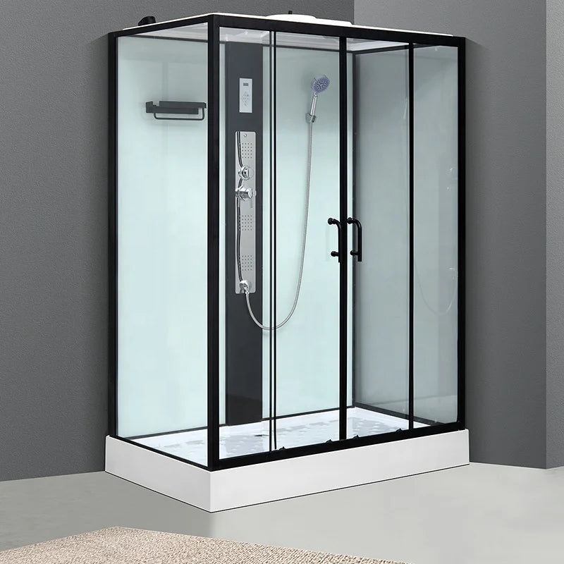 Double Sliding Doors Square Bathroom Steam Shower Cabin with Tempered Glass 5mm Thick Aluminium Frame Rectangle Tray