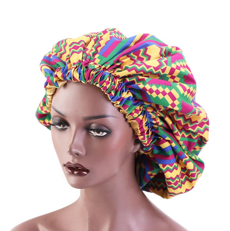 Best Selling Multicolor Handmade Products Custom Silk African Ankara Print Sleep Hair Bonnet with Logo for Wholesale