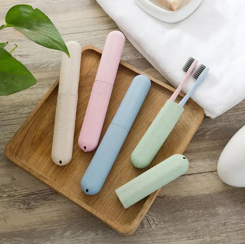 Wheat Straw Toothbrush Case Holder Hiking Camping Portable Plastic Toothbrush Cover Storage Box Protect Holder for Travel