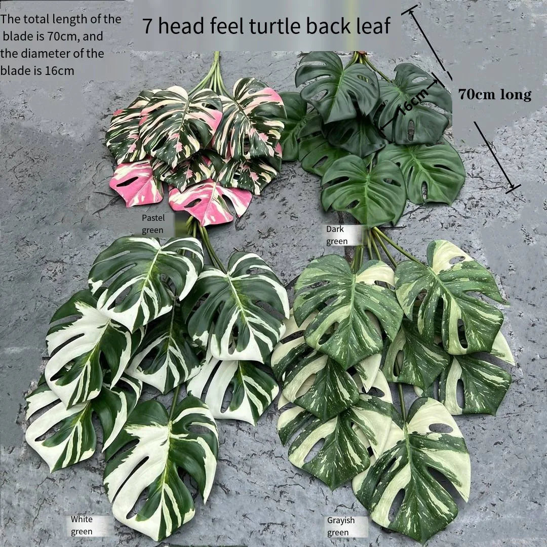 Hot Sale Large Evergreen Artificial Plant 7 Real Touch Alocasia Monstera Leaves for Home Christmas Thanksgiving Decorations