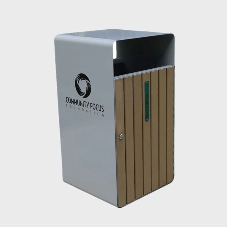 Outdoor Street Large Size Waste Bins Public Commercial Exterior Garbage Trash Cans Wpc Wood Rubbish Litter Bins for Parks