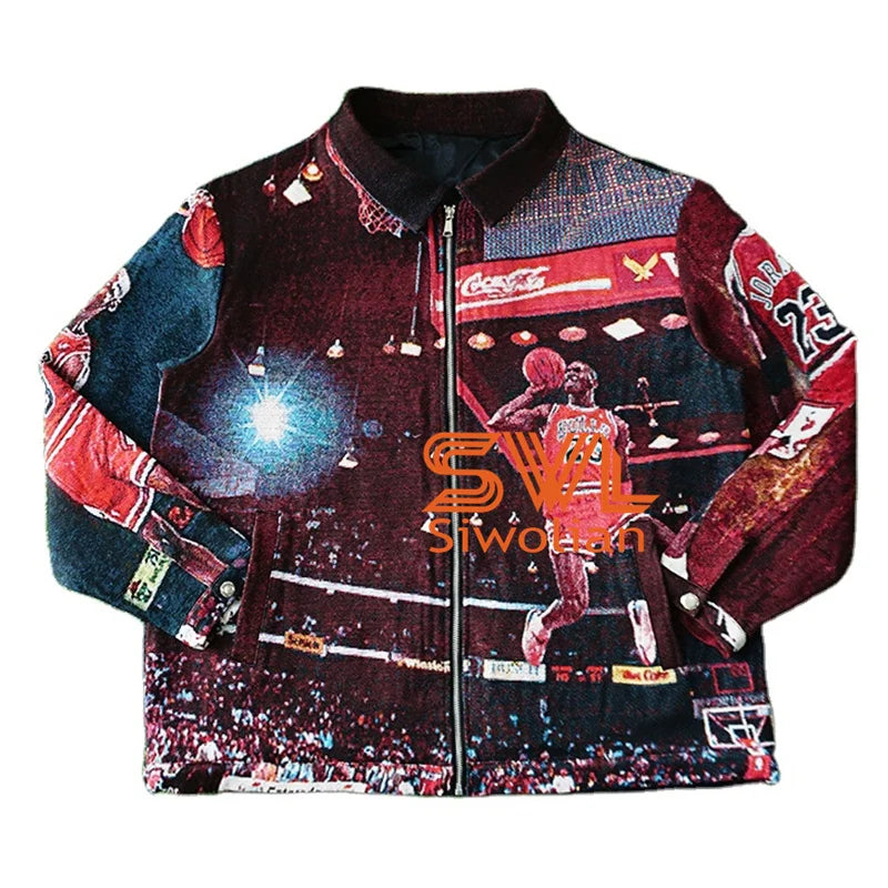 2025 Custom Clothing Tapestry Jacket Zipper up Mens Winter Heavy Jacket Coat Handsewn Zip up Jackets for Men