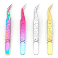 Eyelash Tweezers Stainless Steel Eyelash Extension Clips for Non-slip Volume Fans High Precision Nail Art Tweezers