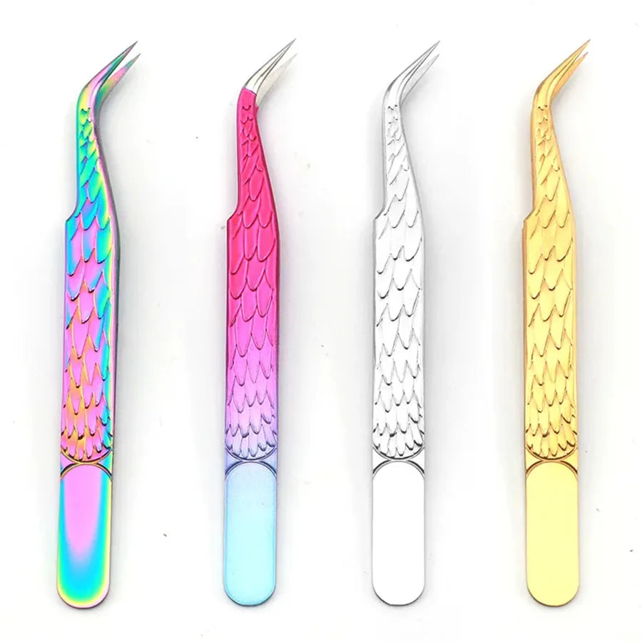 Eyelash Tweezers Stainless Steel Eyelash Extension Clips for Non-slip Volume Fans High Precision Nail Art Tweezers