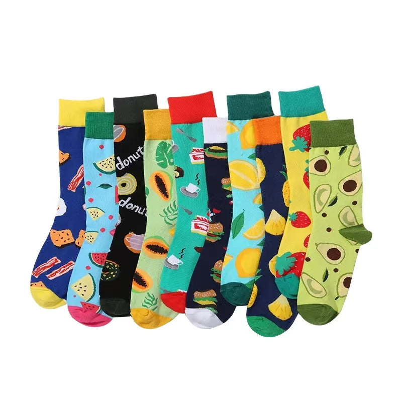 Cute Food Cotton Crew Socks Summer Strawberry Pineapple Watermelon Avocado Lemon Hamburger Sandwich Cake Socks