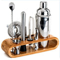 Factory Direct 750ml Stainless Steel Professional Cocktail Shaker Set bar Tool Bamboo Wood Holder Cocktail Shaker Bartender Kit