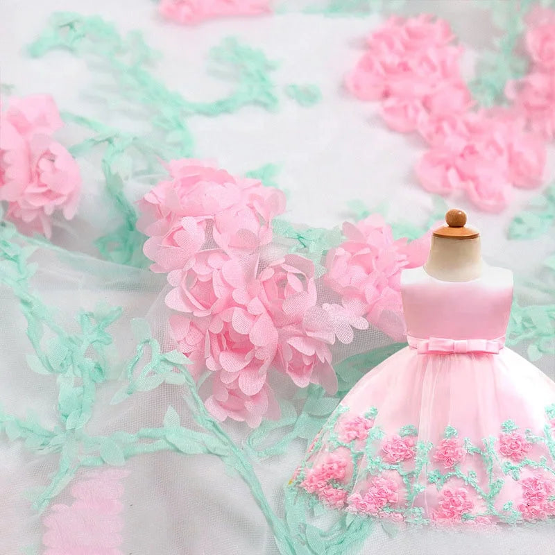 Cute Embroidered Two-sided 3d Flower Lace Tulle Fabric for Girls LT21050