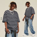 Wholesale Customized Men's T-Shirt Round Neck Striped Short Sleeve Size Retro Style for Spring/Summer Clothing