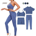 Wholesale 4pcs Women's Sportswear Yoga Gym Fitness Sets Seamless Workout Workwear Breathable and Lightweight Yoga Sets