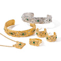 G2057 18K Gold Plated Stainless Steel Bangle Earrings Rings Dubai Jewelry Sets Green Malachite Lave Square Devil Eyes Necklace