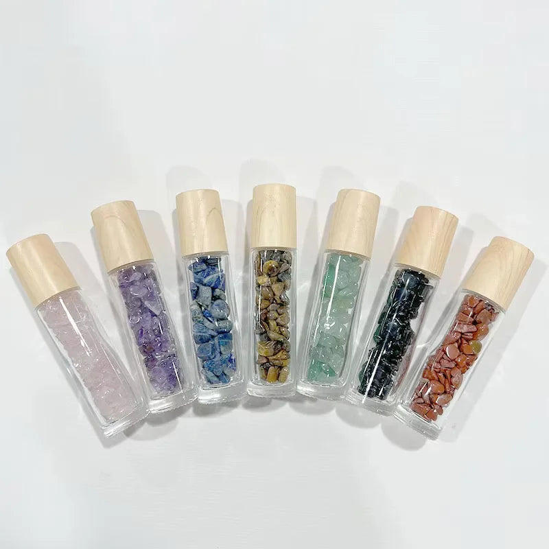 Polished 10ML Crystal Roller Ball Essential Oil Bottle Mixed Crystal Gravel Stone Perfume Bottle