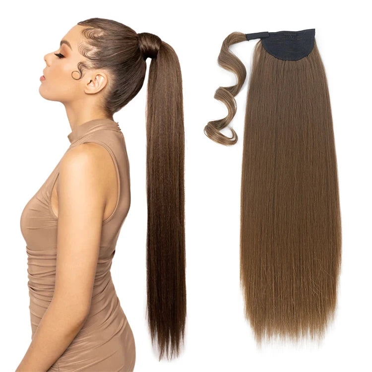 Julianna Wholesale Futura Fiber 28 Inches Long Straight Clip Synthetic Wrap Around Ponytail Hair Extension