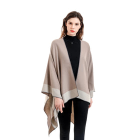 Women's Boho Open Front Poncho Knitted Plaid Shawl Wrap Cape Tassel Shawl Cardigan Sweater