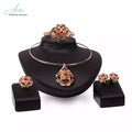 Women African Fashion 4 Piece Jewelry Sets Bangle Red Flower Luxury Saudi 18K Gold Dubai Brazilian Wedding Bridal Jewelry Set