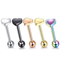 Tongue Rings Piercing Stud Industrial Screw Heart Shape Tongue Barbell Body Piercing Jewelry
