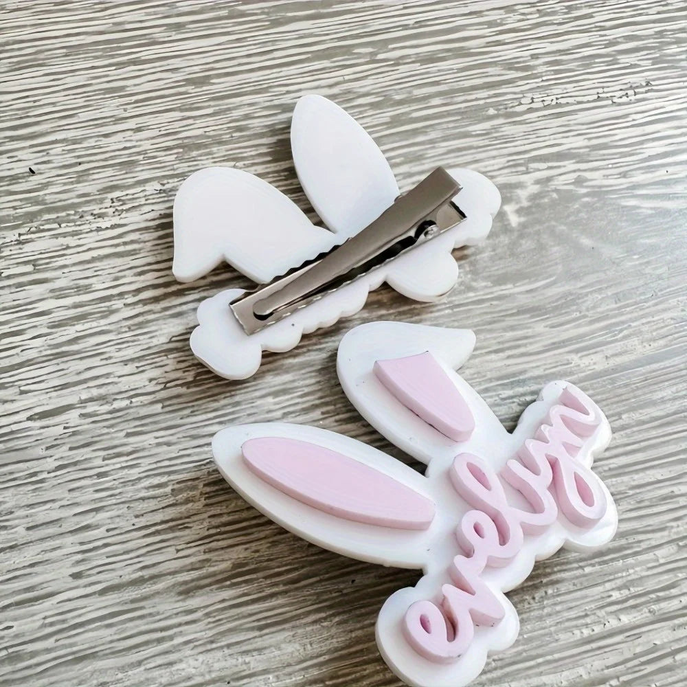 Qiuhan OEM/ODM Easter Hair Clip Bunny Ear Shaped Acrylic Personalized Name Hair Clip