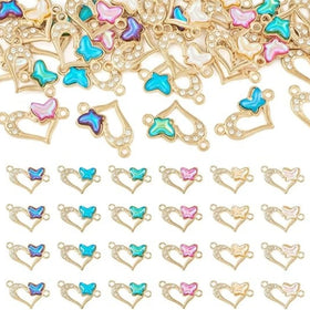 Rhinestone Enamel Connector Charms Mix Styles Butterfly Heart Teardrop Links Charms Bracelet Jewelry Connectors