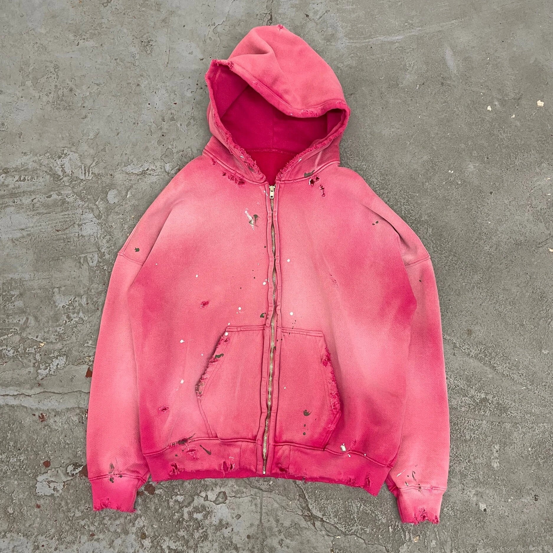 Custom 100% Cotton Pullover Oversized Hoodie Vintage Distressed Ripped Sunfaded Acid Wash Paint Spatter Design for Winter
