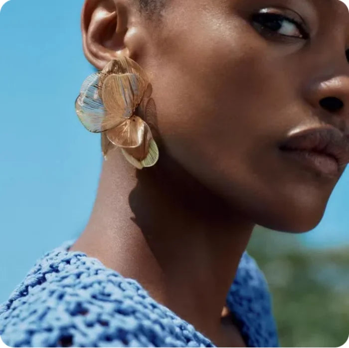 Exaggerated ZA Bohemian Vintage Multilayer Alloy Large Flower Earrings