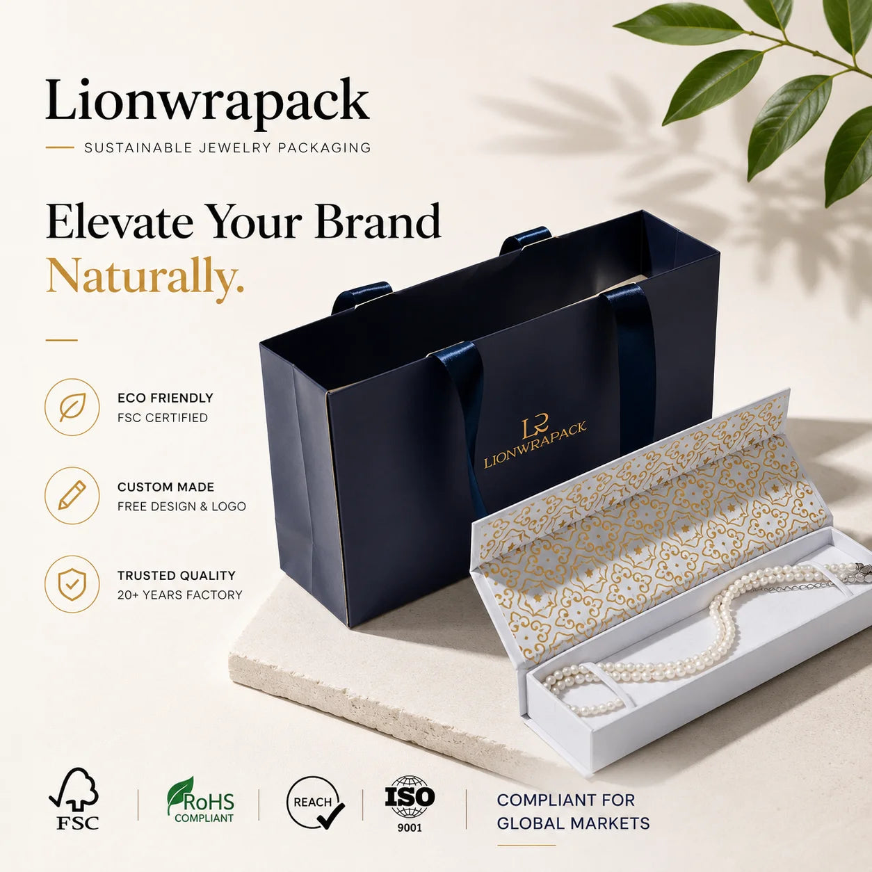 Lionwrapack Custom Necklace Gift Boxes for Packaging Set Jewelry Paper Box with Paper Bag Logo FSC