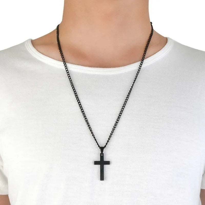 Hot Selling Simple Solid Color Cross Pendant Necklace Christian Cross Stainless Steel Necklace for Gifts