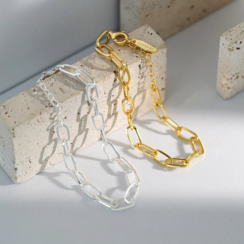 FUAMAY Paper Clip Chain Bracelet for Women Kettenarmband Wasserfeste Armbander Gold Plain Chain Sterling Silver 925 Bracelet Man