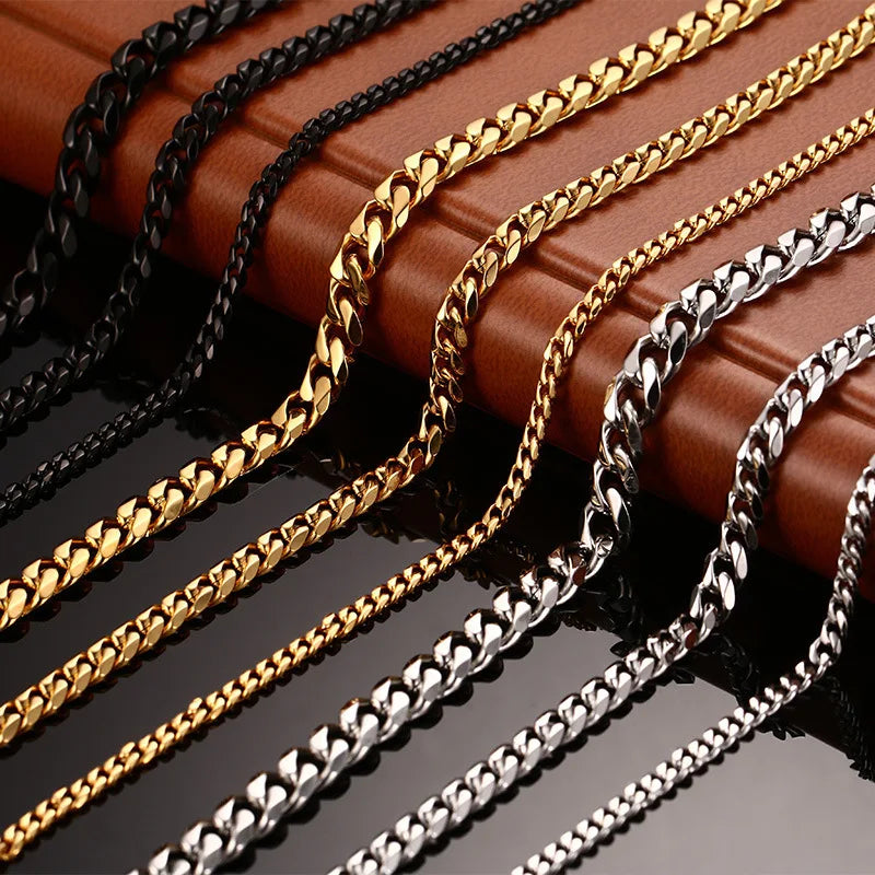 High Quality Stainless Steel Diamond Cut Black/silver/gold Cuban Link Chain Necklace for Men Vintage Jewelry
