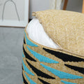 Hot Selling Woven Seagrass Outdoor Pouf Portable Polyester Chain Needle Embroidered Floor Pouf for Leisure Courtyard