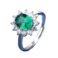 Princess Diana Kate Wedding Rings Open Adjustable Royal Blue Stone Ring Silver Plated Jewelry Female