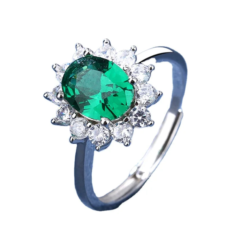 Princess Diana Kate Wedding Rings Open Adjustable Royal Blue Stone Ring Silver Plated Jewelry Female