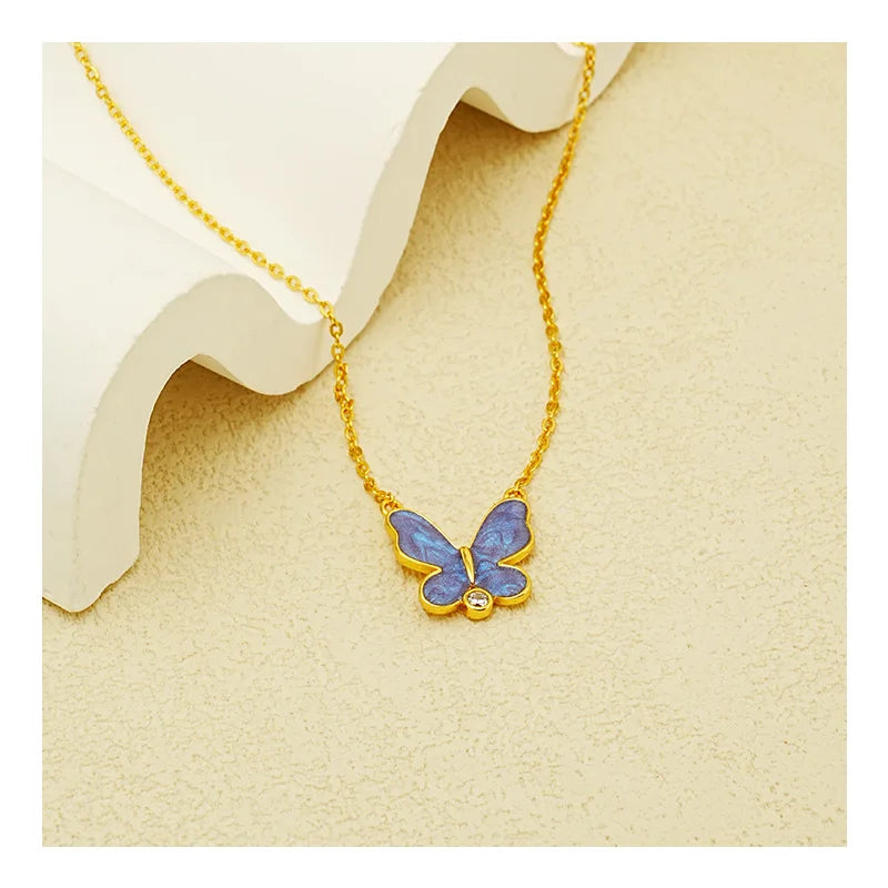 SHOREA Free Video Picture 925 Sterling Silver Purple Enamel 18k Gold Plated Charm Butterfly Necklace Gift for Women Girls