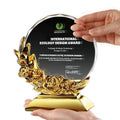 New Trofeos Roseflowers Medals Crystal Trophy Engravable Wholesale Glass Staff Service Award Trophy With Gold Base