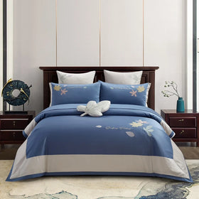 Blue Boys Embroidery Pillow Cases Queen Size Solid Color 2/2.3m Cotton Yellow Quilt Cover Home Textile Bedding Sets Supplier