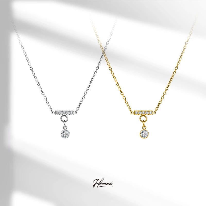 HOVANCI Waterproof and Tarnish Free Stainless Steel Jewelry Wholesale Elegant Shine Small Round Zircon Necklace for Engraving