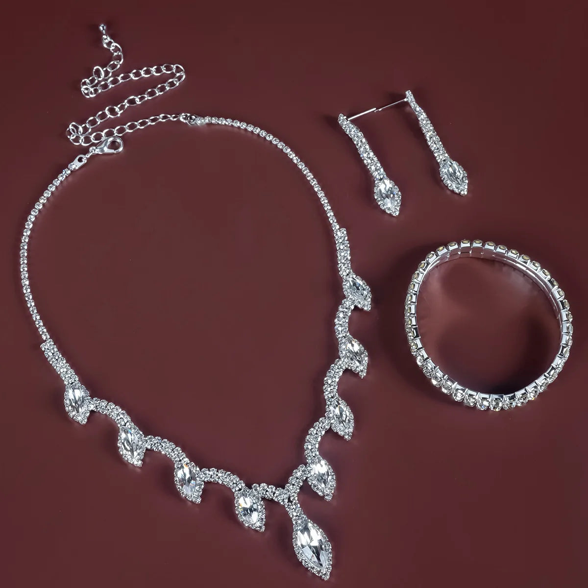 Luxury WaterDrop Jewelry White Crystal Jewelry Sets Women Long Drop Earrings//Necklace//Bracelet Afraic Bridal Dress Accessory