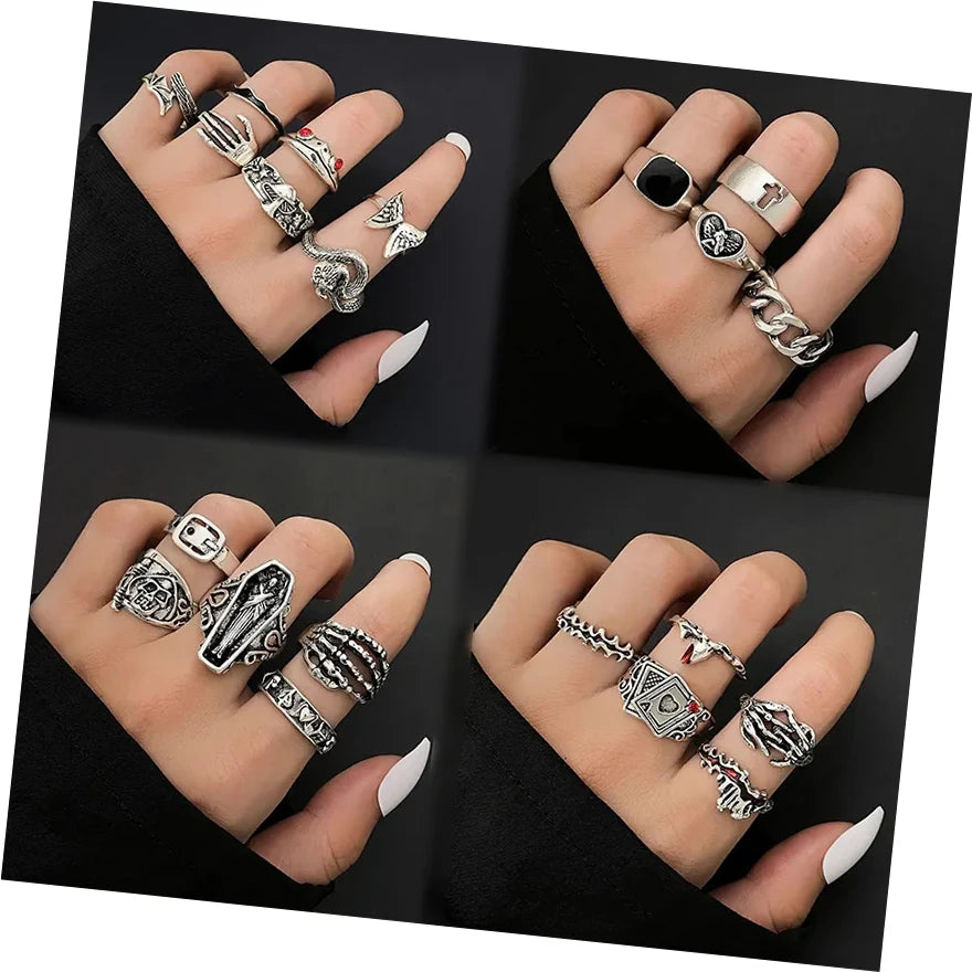 VKME Vintage Style Skull Butterfly Ring Set