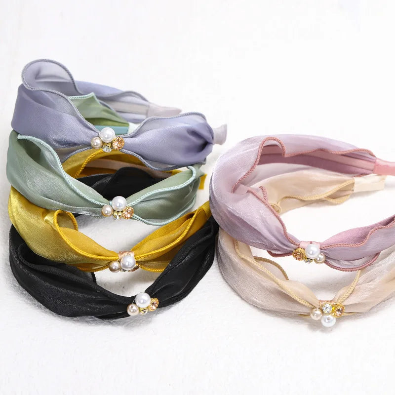 Custom Latest Hair Accessories Out Stitching and Pearls Hair Bands Elegant Headband with Pearls
