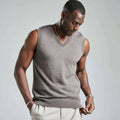 Men's Lightweight Merino Wool Sleeveless Sweater Vest Anti-Wrinkle and Anti-Shrink for Winter Layering Over Shirts Front Logo