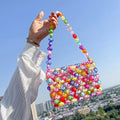 2022 Ladies Jelly Heart Shape Beach Bag Handwoven DIY Material Handbag Open Closure Fashion Style Crystal Beads Underarm Purse