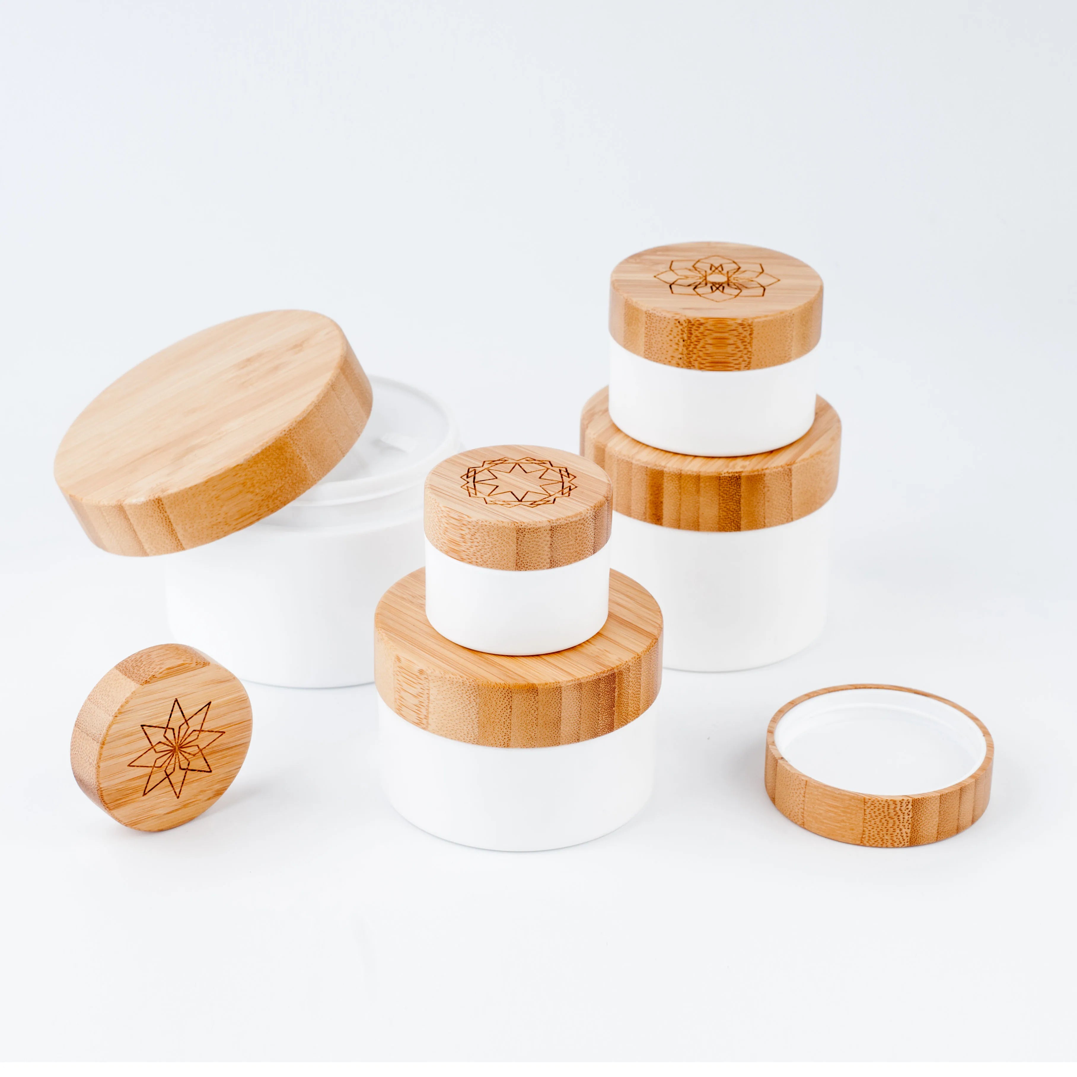 SHKJ KJ-E050 Round Shape PS Cosmetic Tank Top Bamboo Jar for Eye Cream