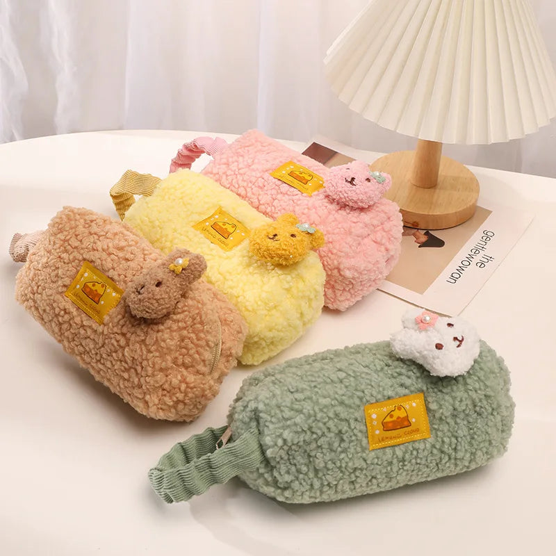 Large Capacity Cute Cartoon Rabbit Plush Pencil Case for School Children with Zipper