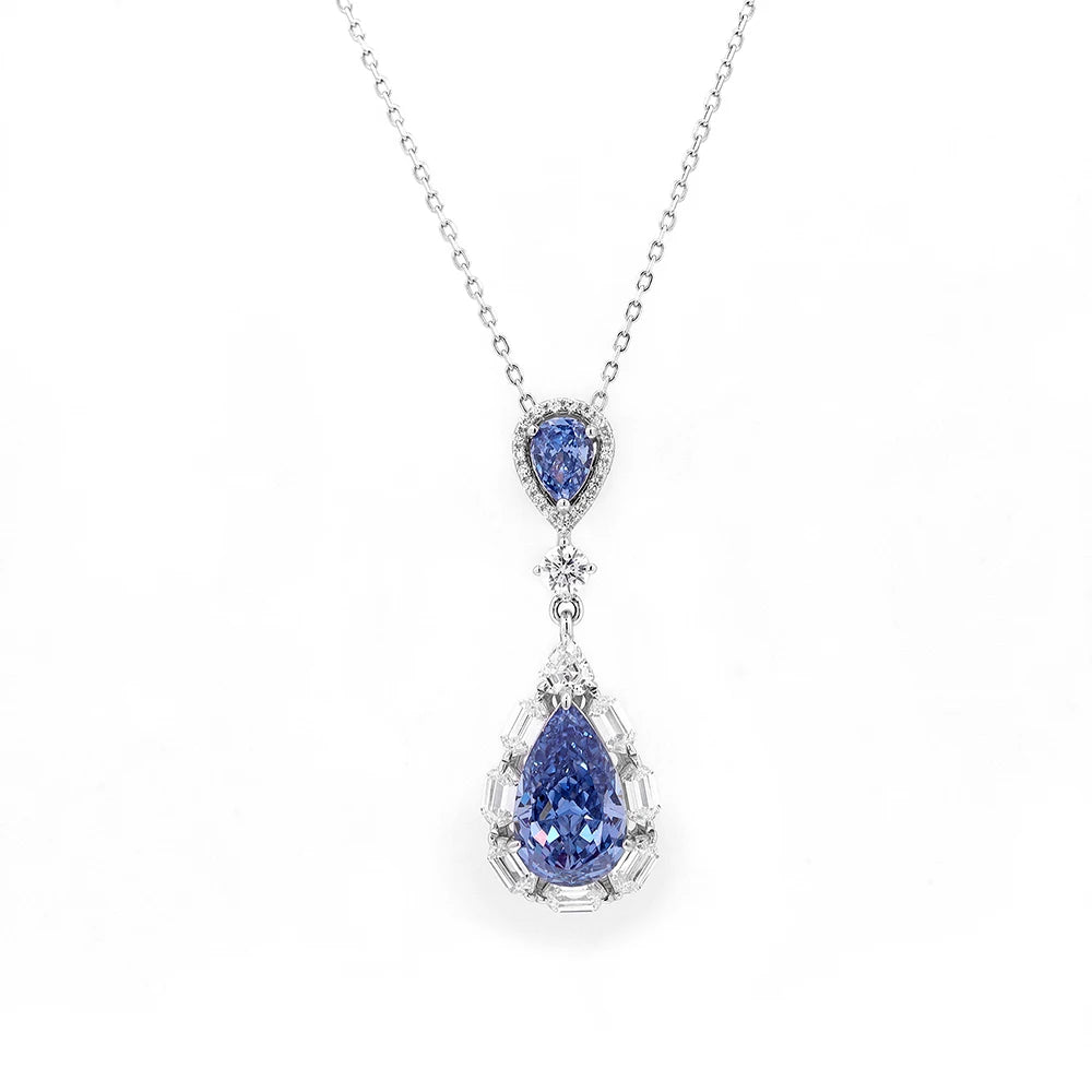 Luxury 925 Sterling Silver Rhodium Plated Sapphire Gemstone Pendant Necklace Link Chain Trendy Engagement Wedding Anniversary