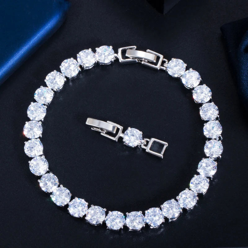 Classics Design White Gold Color Ice Out 6mm Round Cubic Zirconia Crystal Woman Tennis Bracelet Jewelry with a Free Extender