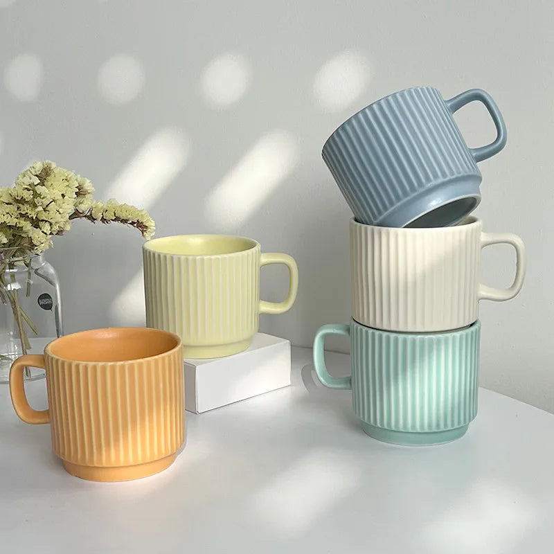Macaron Candy Color Ceramic Stacked Mug Ins Simple Coffee Cup